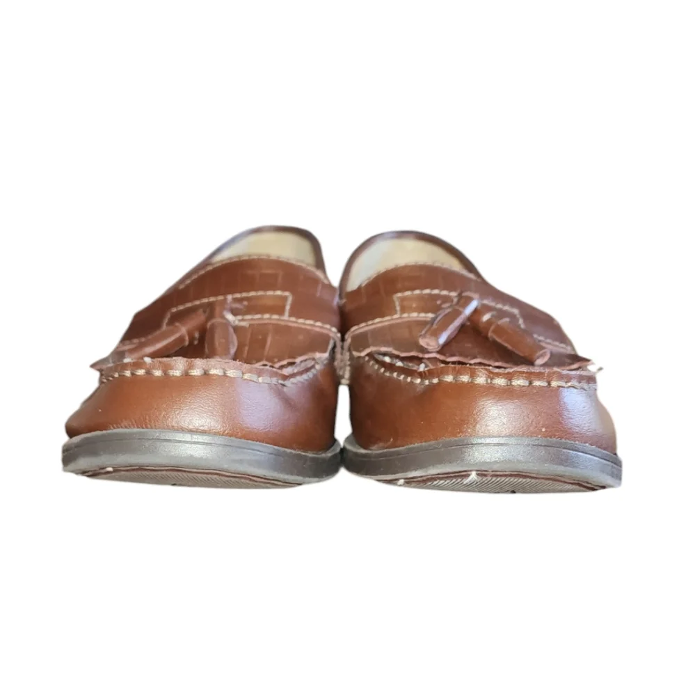 Giorgio Brutini Mens Sz 8.5 Brown Leather Woven Slip On Tassel Loafers Shoes
